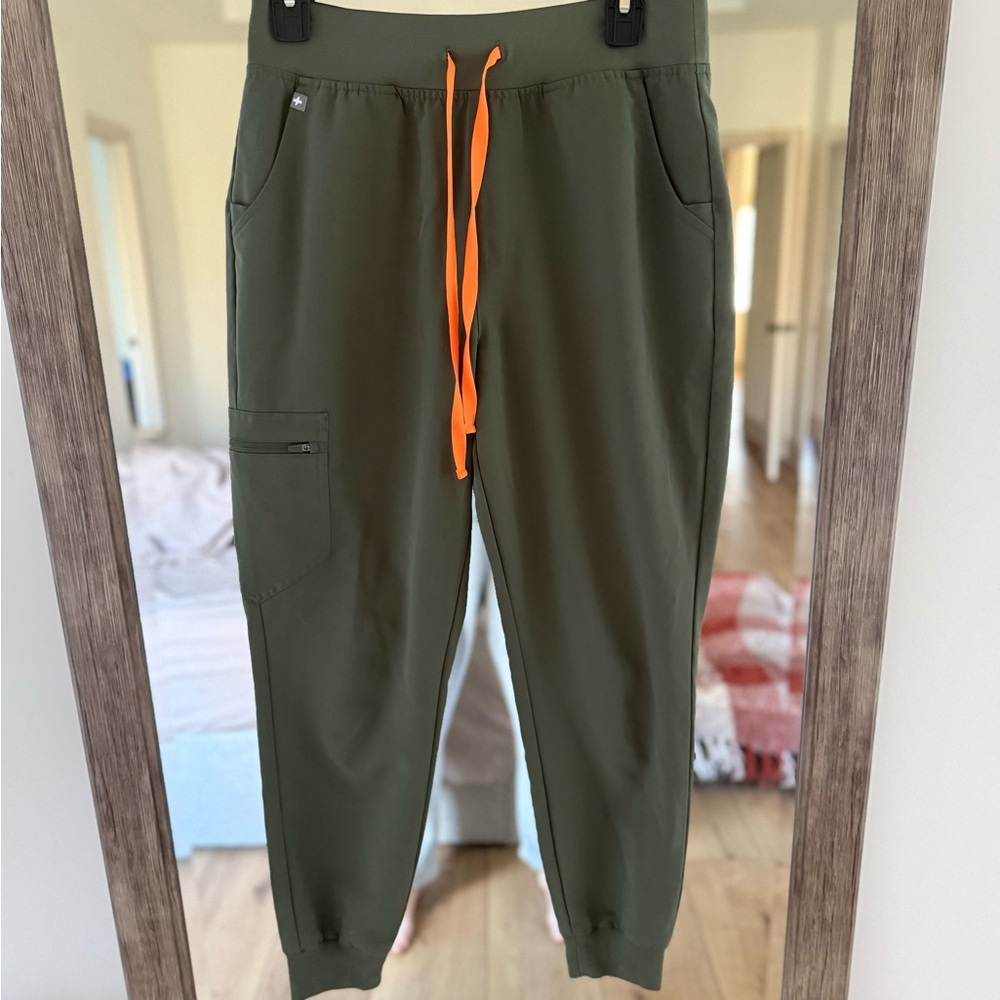 Figs Moss Zamora high waisted Jogger Pants with Orange Drawstring